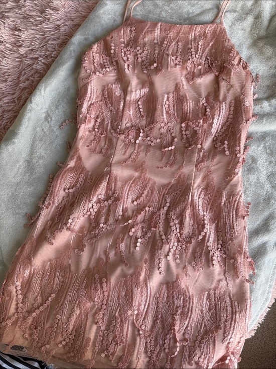 Lulus Dresses & Skirts - Lulu's Blush Pink Sequin Fringe Slip Dress